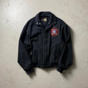 Vintage 80s Fireman Men's Wool Zip Bomber Jacket